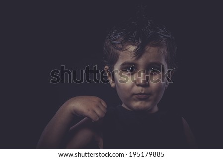 boy with slicked-back hair, funny and expressive