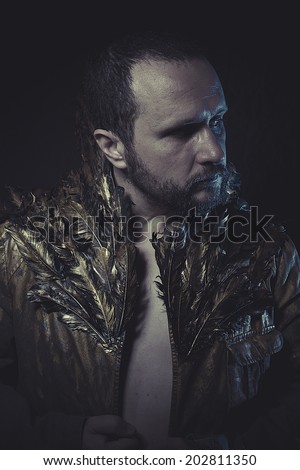 sexy angel, beared man with golden wings, cupido