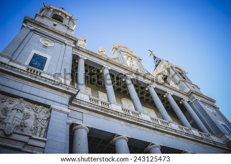 Main facade, Almudena Cathedral, located in the area of the Habsburgs, classical architecture