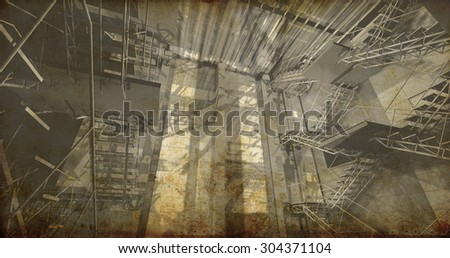 Station. Modern industrial interior, stairs, clean space in industry building, background textured