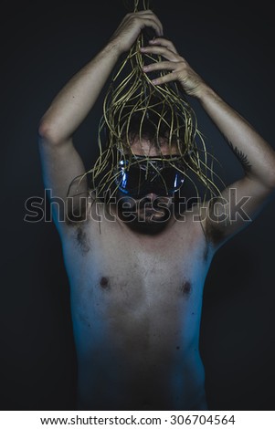 loneliness, depression and anxiety, naked man with a crown of thorns on his head