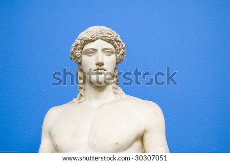 Classic sculptures? picture over color background.