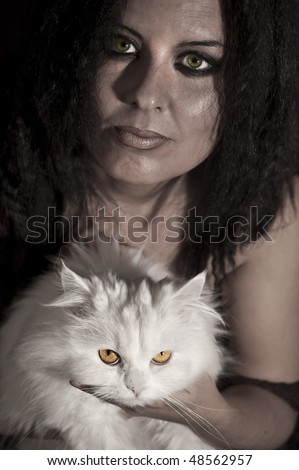 beautiful women with white Persian cat