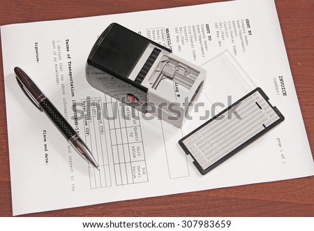 Invoice, Money Order (fiscal document) with the stamp and pen