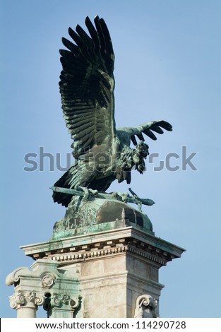 Huge eagle figure with in front of Royal Castle in Budapest