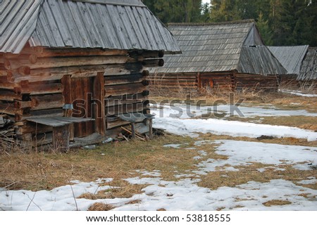 Old wooden shelters used by shepherd while sheep pasturing.