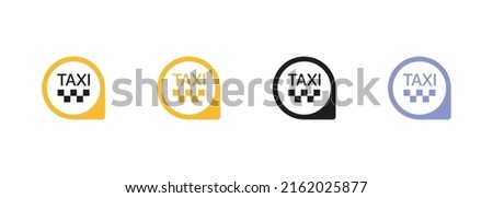 Taxi set icon. Taxi mobile application or ordering taxi online from smartphone concept illustration. Taxi car roof sign. Vector line icon for Business and Advertising