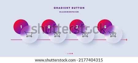 Shopping cart with website buttons set icon. Buy, purchase, plus, cross, check mark, tick, add, remove, delete. Shopping concept. Glassmorphism style. Vector line icon for Business and Advertising.