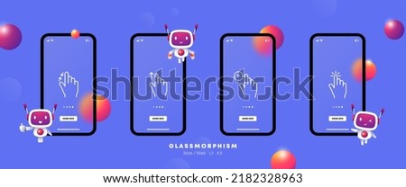 Control gestures for touch screen set icon. Swipe, index finger, arrow, press, tap, push, clock, loading, scroll. Technology concept. Glassmorphism. UI phone app screens. Vector line icon for Business