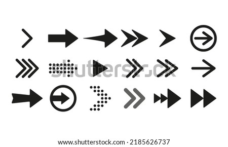 Arrows for website buttons set icon. Next page, scroll, leaf through, follow the link, right swipe, left, cursor, sign. Technology concept. Vector line icon for Business and Advertising.