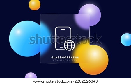 Phone with planet line icon. Worldwide search, maps, geolocation, package tracking, www, World Wide Web. Network concept. Glassmorphism style. Vector line icon for Business and Advertising