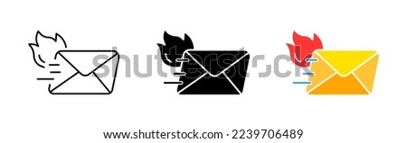 Letters set icon. Mail management, mailbox, inbox, fast delivery, paper clip, message, phone, attach, attachment, listing, document, photo, fire. Vector icon in line, black and colorful style