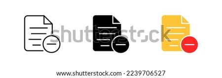Document with minus button line icon. Digital, sheet of paper, remove, reject, documentation, delete. File management concept. Vector icon in line, black and colorful style on white background