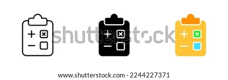 Clipboard line icon. Check mark, Plus, minus, add, delete, tick, cross, to do list, tablet, confirm, cancel. Office concept. Vector icon in line, black and colorful style on white background