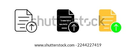 Document with upload button line icon. Arrow up, remote storage, server, cloud, website, online, control, documentation, digital. Vector icon in line, black and colorful style on white background