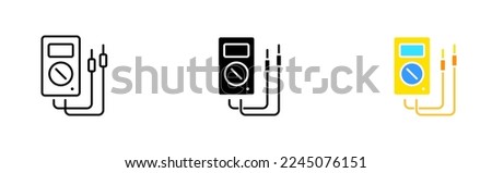Ammeter line icon. Voltmeter, high voltage, wires, terminals, electrical circuit, wiring, switch, service, food, socket, electric current, electricity. Vector icon in line, black and colorful style