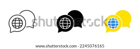 Speech bubble with globe line icon. Translate site into your language, show original, select language, polyglot. Versionist concept. Vector icon in line, black and colorful style on white background