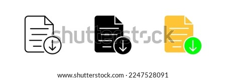 File download set icon. Information, text document, upload, folder, pdf file, private, book, note. Data set concept. Vector icon in line, black and colorful style on white background