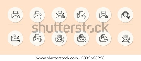Mail line icon. Dollar, favorites, cross, plus, search, settings, minus, gps, tick .. Pastel color background. Vector line icon