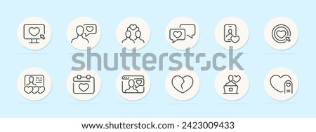 Dating site line icon. Modern, sleek, user-friendly, matchmaking, singles, relationships, love, dating, companionship. Pastel color background. Vector line icon for business and advertising