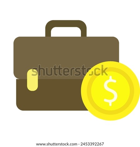 Currency exchange, coin icon, piggy bank, briefcase, dollar, cryptocurrency, flat design, simple image, cartoon style. Money making concept. Vector line icon for business and advertising