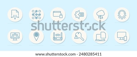 Insurance set icon. Airplane, car crash, heart, shield, ambulance, umbrella, warning, hand, piggy bank, home, family. Protection, healthcare, financial security concept. Vector line icons