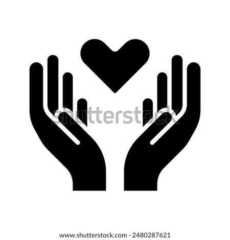 Charity icon. Hand holding heart, love, compassion, giving, support, care, help, charity, kindness, altruism.