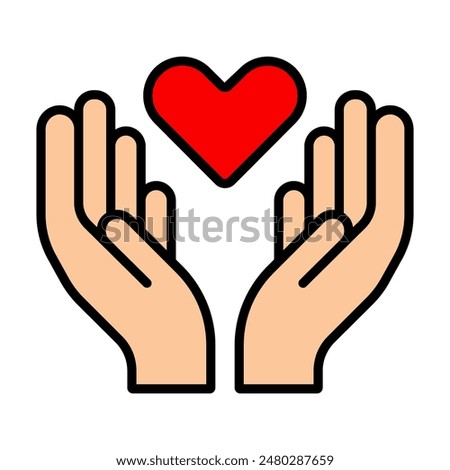 Charity icon. Hand holding heart, love, compassion, giving, support, care, help, charity, kindness, altruism.