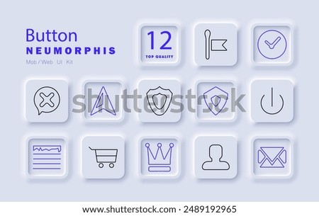 Button set icon. Flag, clock, shield, cart, crown, user, email, navigation, cancel, power, secure, shopping.