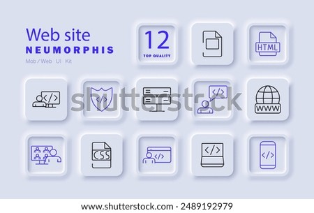 Website set icon. Code, file, HTML, CSS, security, server, developer, global, programming, database, network, software.