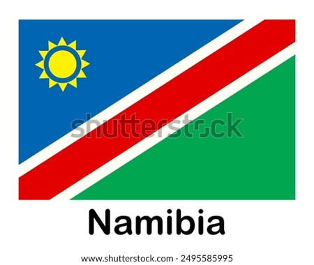 Namibia national flag. Banner, state symbol, flagpole.