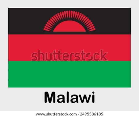 Malawi national flag. Banner, state symbol, flagpole.