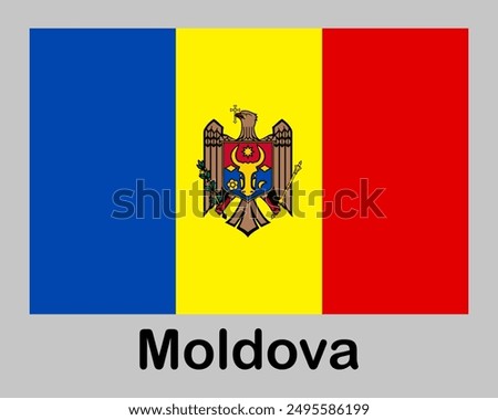 Moldova national flag. Banner, state symbol, flagpole.