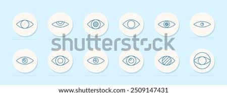 Eye symbol set icon. Open eye, closed eye, pupil, vision, iris, sight, look, visual, watch, observation, detail, focus, see, seeing, gaze, perspective