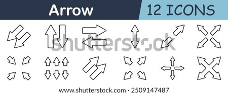 Arrow set icon. Up, down, left, right, direction, navigation, forward, backward, diagonal, move, pointer, symbol, guidance, motion, indicator, wayfinding, position