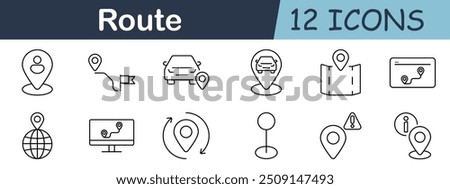 Route set icon. Location, map, GPS, navigation, pin, marker, destination, globe, flag, position, alert, information, travel, guide, point, direction, map