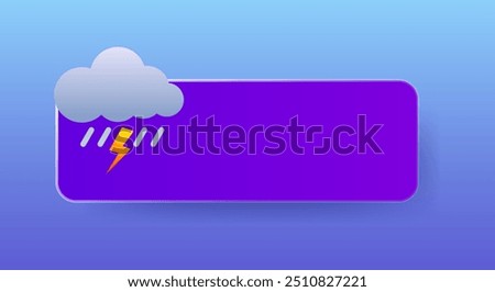 Thunderstorm. Empty tile to place your content, weather forecast app or website. Cloud, lightning, rain, autumn, downpour, overcast, wind, temperature, precipitation, degrees Celsius, Fahrenheit