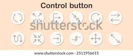 Control button set icon. Navigation arrows, rotation, direction, minimize, maximize, expand, shrink, system control, interface, settings, digital interaction, app functionality