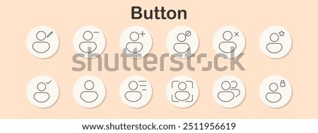 Button set icon. User profile, actions, add user, remove user, edit profile, user interface icons, neomorphic style, account management