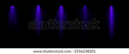 Blue spotlight set. Multiple focused beams, ceiling-mounted lighting, bright white glow, stage illumination, modern lighting design, minimalistic decor, professional setup