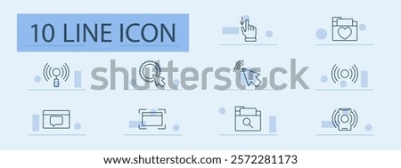 Connection and interaction set icon. Touch, click, favorite, signal, search, message, folder, settings, web, control