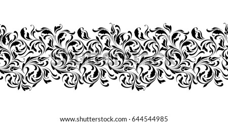Floral seamless pattern. Decorative swirls and flowers border. Design frames, tape. Lace pattern for ribbon.