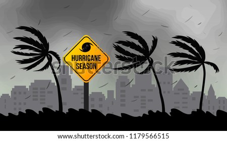 Tornado hurricane Florence, coming from the ocean. Huge waves on houses on the coast. Tropical disaster and a sign of catastrophe and warning. Flat vector illustration.