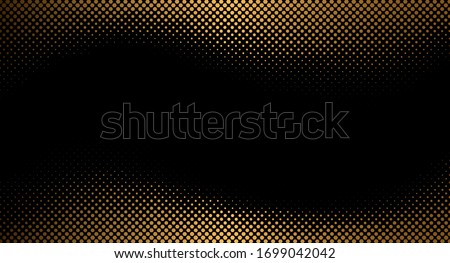 Gold halftone hexagon effect fade on black background. RTS technology background. Halftone Hex Pattern. Pop art vector illustration. Retro Tech Wallpaper