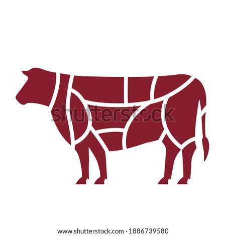 Slaughterhouse or butcher shop logo. Silhouette of cattle divided into parts. flat vector illustration isolated on white background