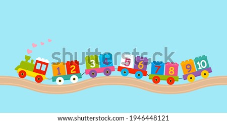 childrens constructor train with trailers with numbers from 1 to 10. the concept of preschool education. Learn to count. vector illustration isolated on white background