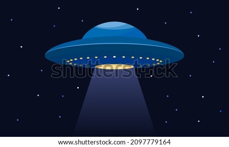 flying saucer with UFO aliens against the background of the night starry sky. flat vector illustration isolated