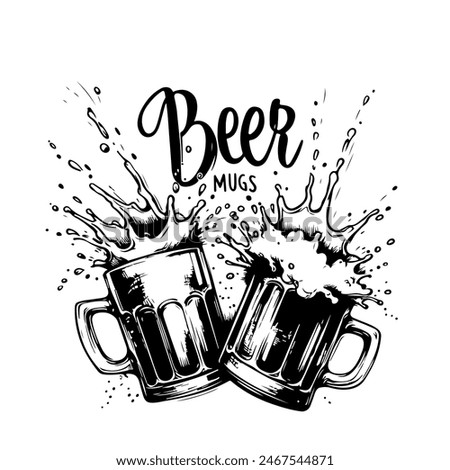 Two mugs of beer with foam. flat vector illustration on white background