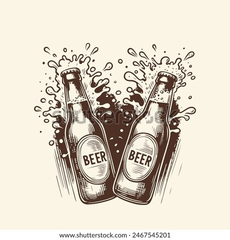two bottles of cold beer with foam. flat vector illustration on white background