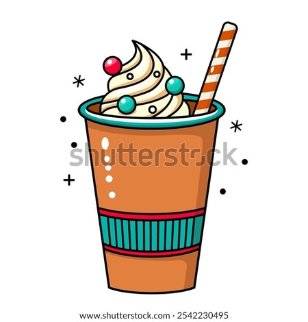 paper cup of coffee with marshmallow. flat vector illustration isolated on white background